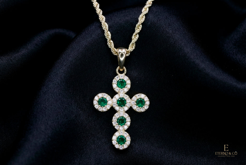 CROSS W- GREEN AND WHITE CZ GLD-06