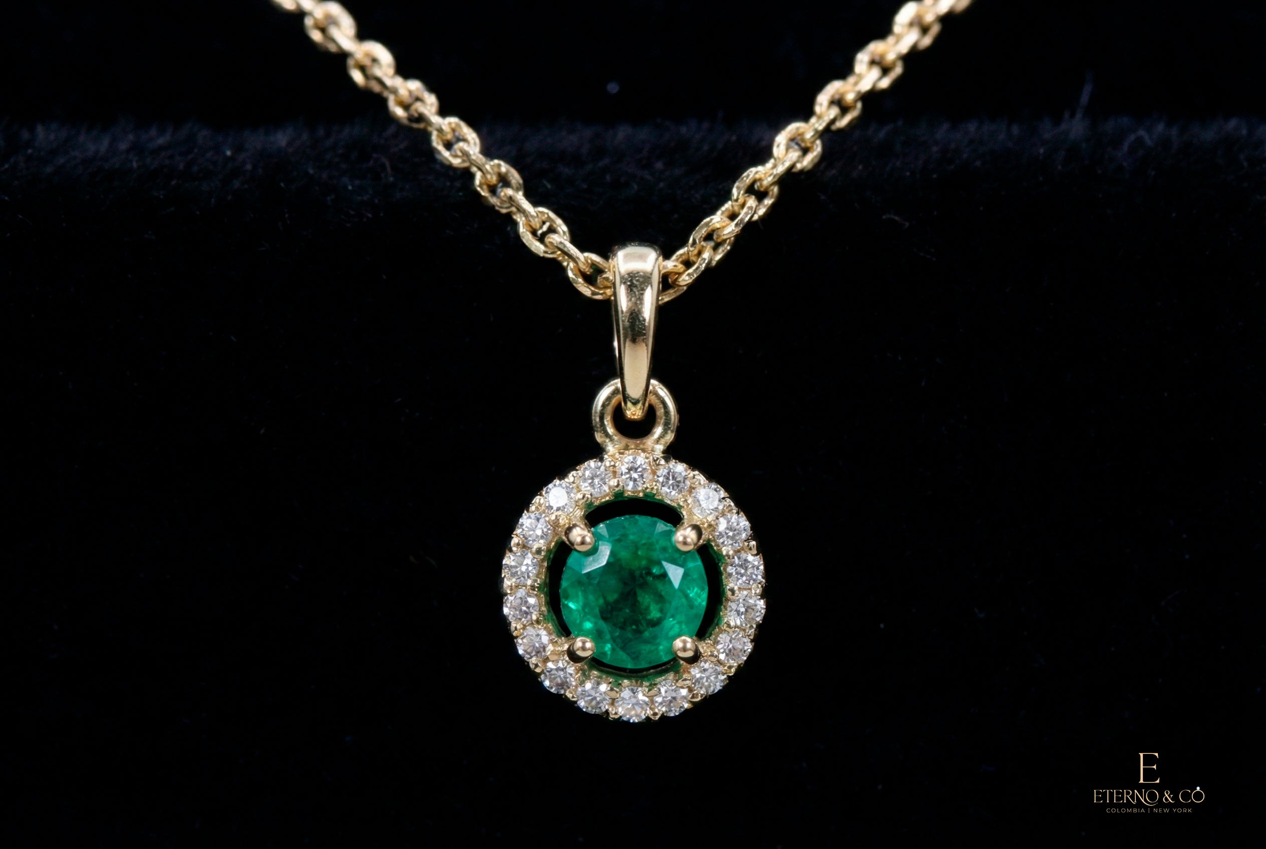 ROUND EMERALD PENDANT W- CZ GLD-07