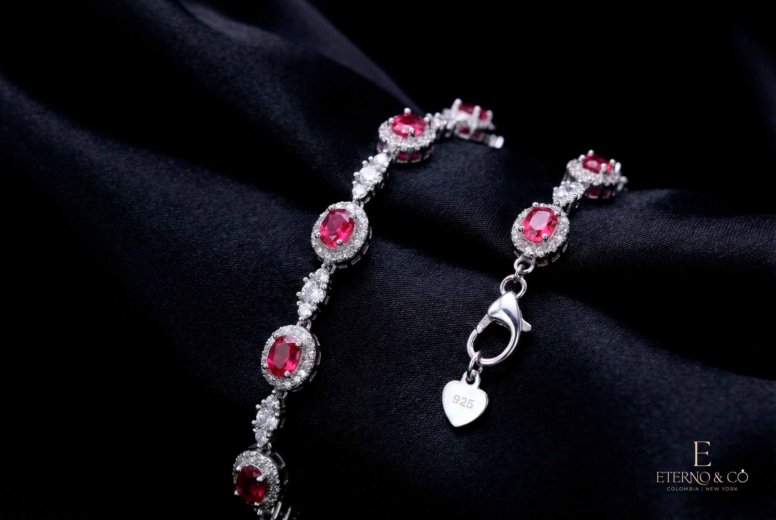 RED AND WHITE CZ BRACELET SIL-24