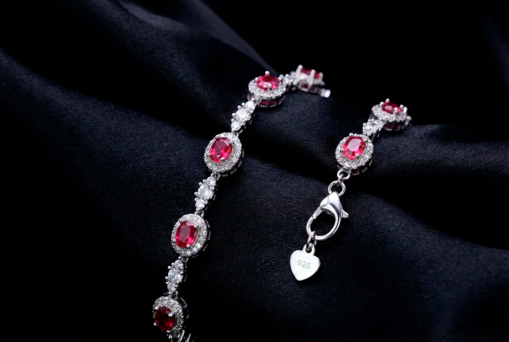 RED AND WHITE CZ BRACELET SIL-24