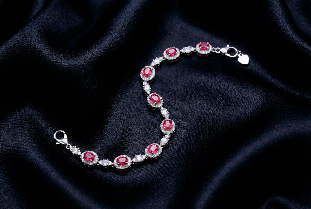 RED AND WHITE CZ BRACELET SIL-24