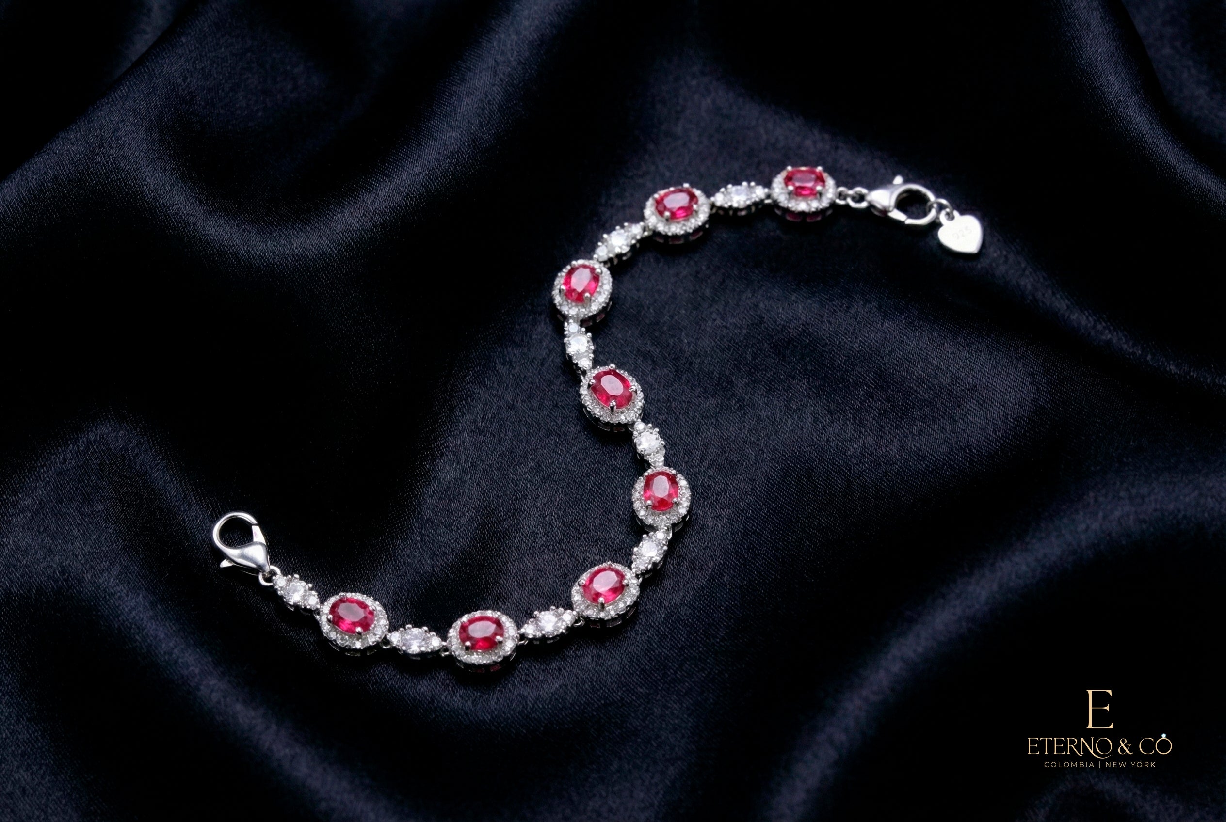 RED AND WHITE CZ BRACELET SIL-24