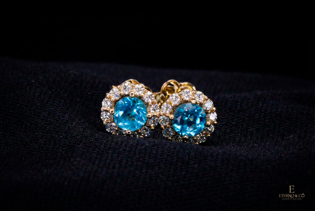 BLUE TOPAZ STUDS GLD-29