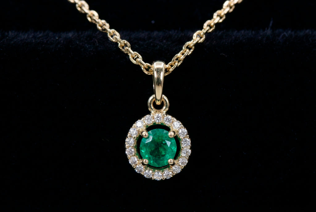 ROUND EMERALD PENDANT W/CZ