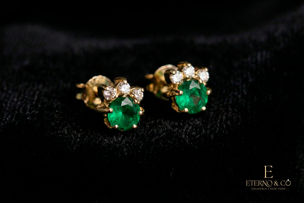 EMERALD AND DIAMOND STUDS