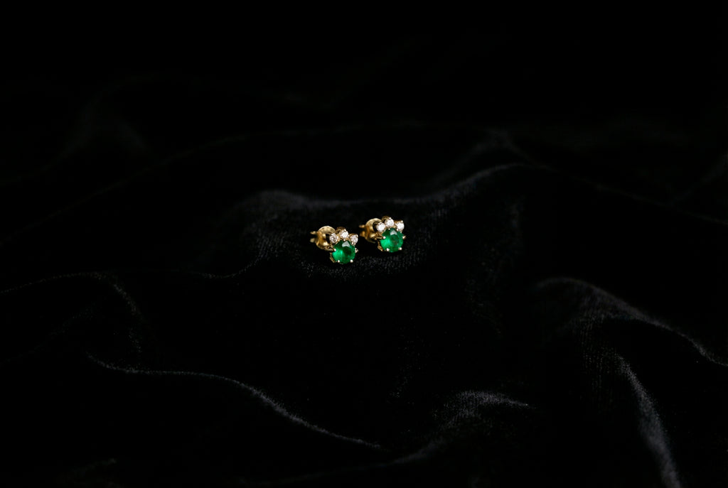 EMERALD AND DIAMOND STUDS